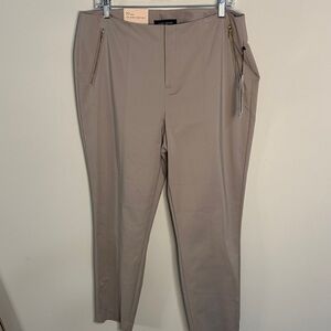 Ivanka Trump Taupe Slim Tailored Pants with Gold Zips